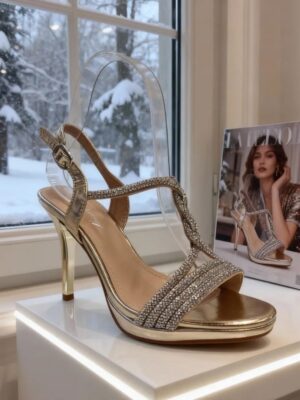 Sandale Crystal Gold cu Platformă